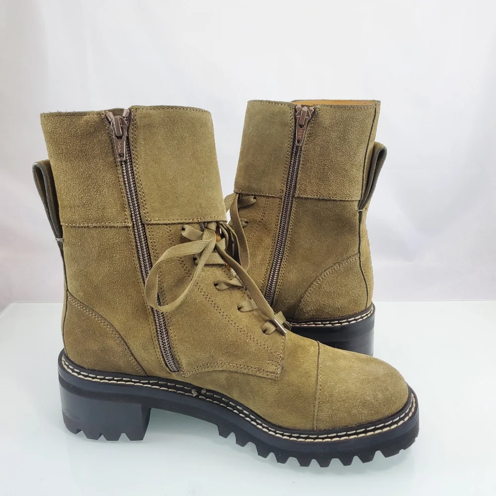 NWT$525 See by Chloe Mallory Leather Buckle Strap Ankle Combat Boots Sz 37.5 - Picture 6 of 12